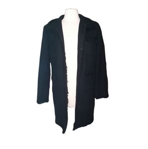 Boston Proper Over Coat 12 Jacket Black Fringe Collar Pockets Peacoat Wo…
